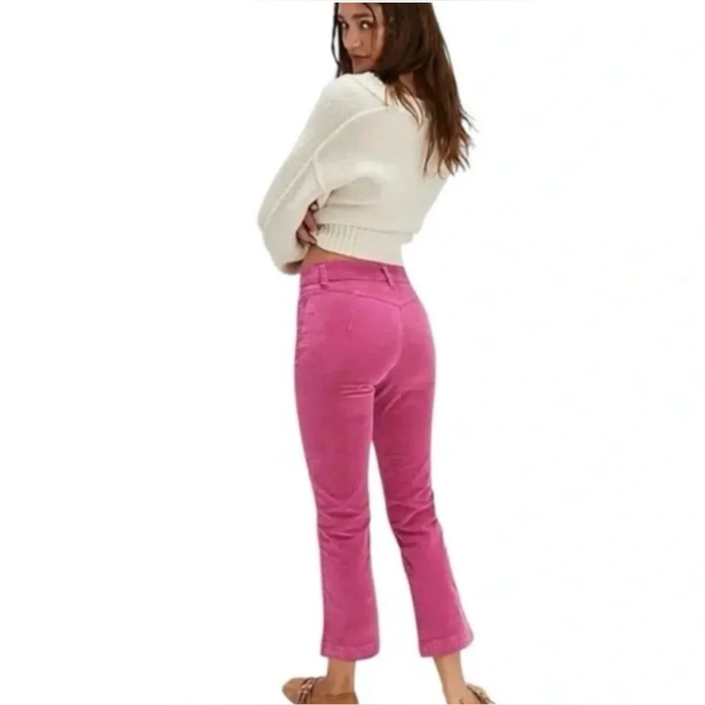Free People High Time Velvet Kick Flare Pants in Pink Verry Berry size 0 - Picture 2 of 6